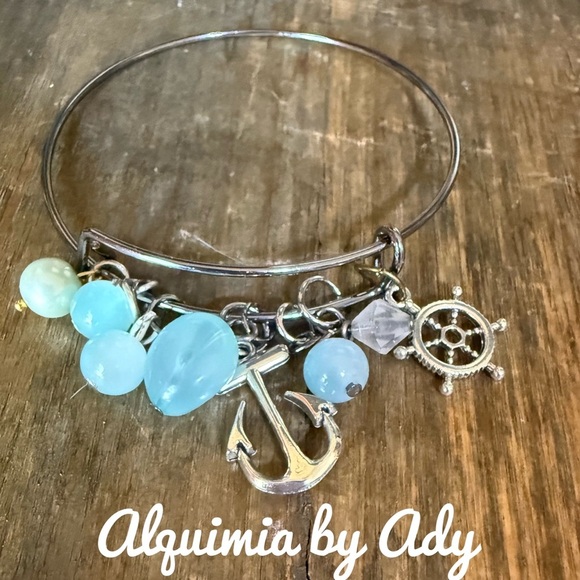 Alquimia Silver and Blue Charm Bangle Bracelet aquamarine